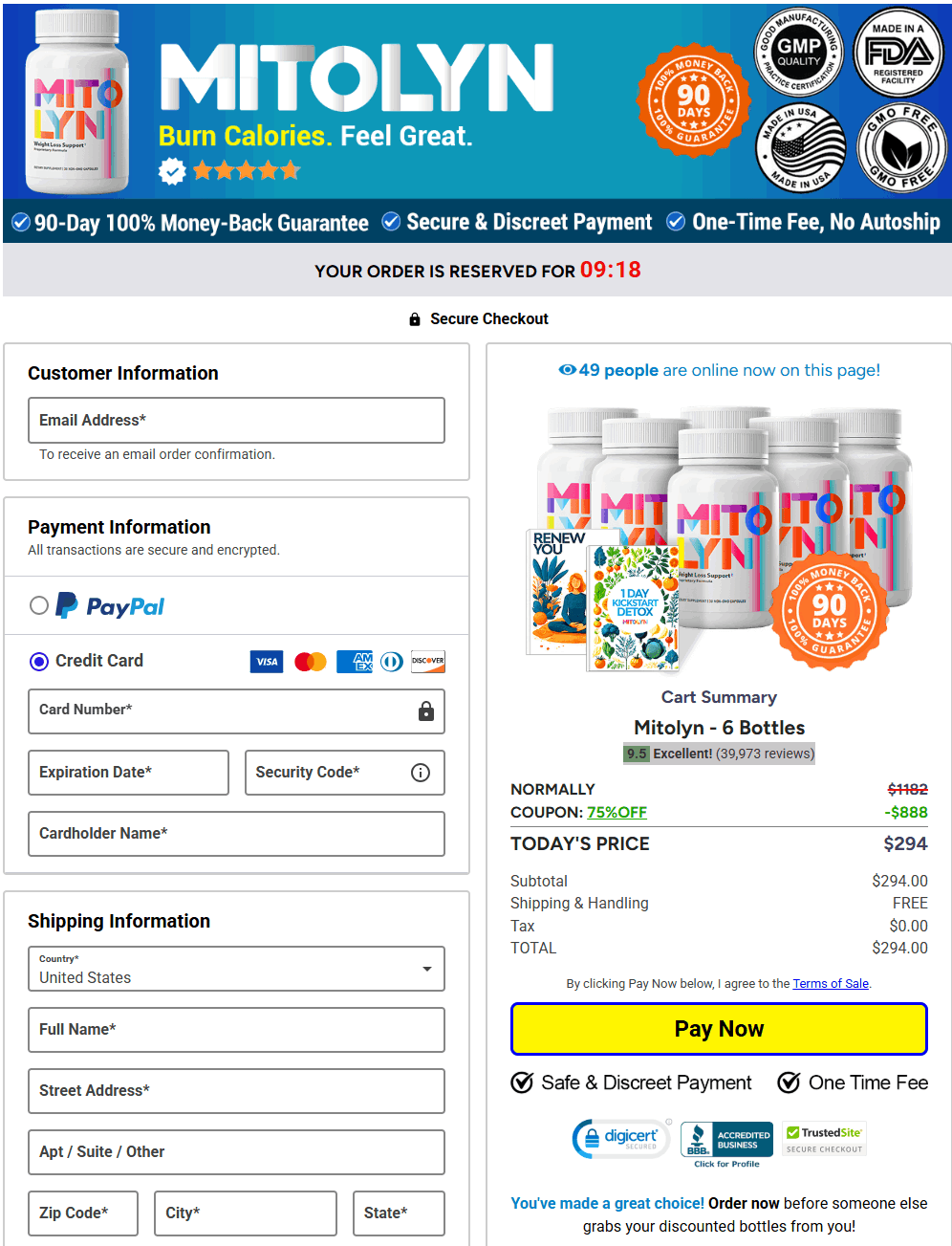 Mitolyn USA Official secure checkout page for placing your order